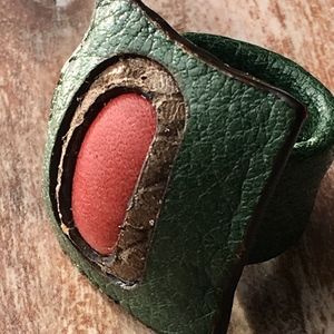 Green & brown textured with peach leather ring